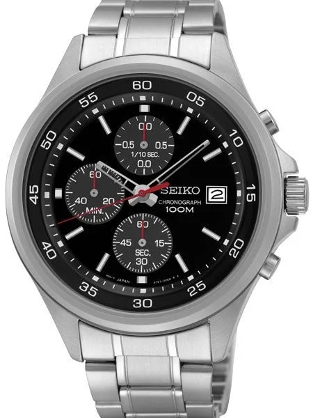 Seiko Black Dial Chronograph with Sixty-Minute Stopwatch #SKS477 43 mm kol saati