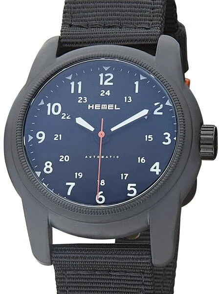 Hemel Automatic Military-Styled Watch Black Ion-Plated Case and Sapphire Crystal #HMNO1 40 mm kol saati