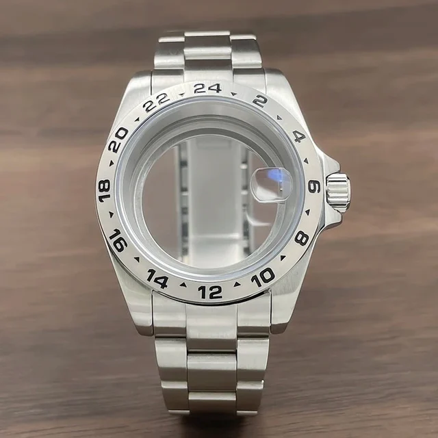 Tandorio GMT Watch Case fixed bezel 24H Mark Nh35 Case Stainless Steel Sapphire Fit Nh34 N