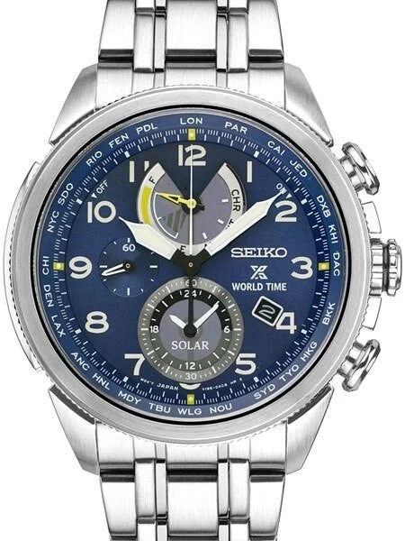 Seiko Solar World Timer, Chronograph, Alarm with Sapphire Crystal #SSC507 kol saati