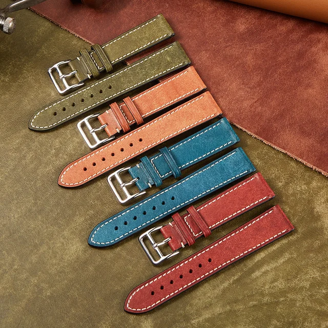 Wristfull High-Grade Italian Genuine Leather Strap Retro Leather Band 20 22mm BD03-黑色-20mm