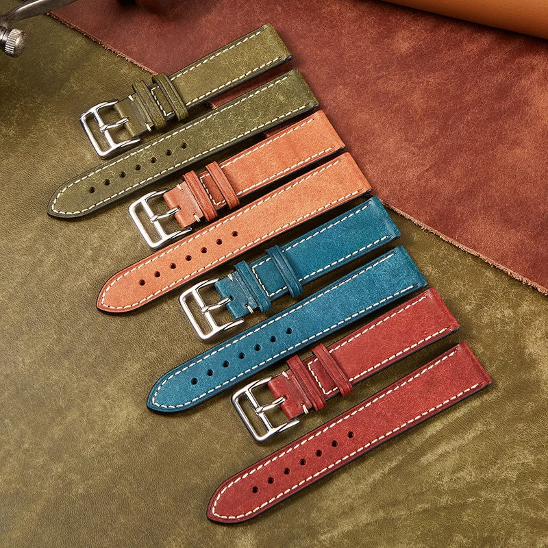 Wristfull High-Grade Italian Genuine Leather Strap Retro Leather Band 20 22mm BD03-黑色-20mm-自采 kol saati