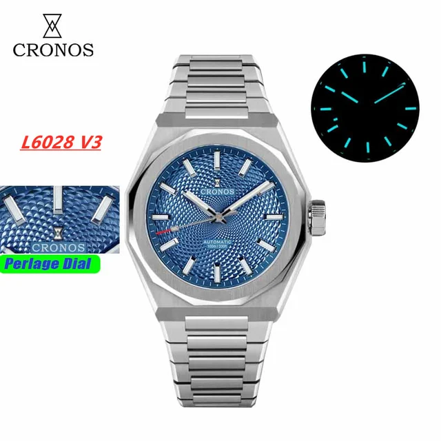 CRONOS Guilloche Dial PT5000 Men Watch L6028 V3 Cronos L6028V3- 蓝面-珍珠纹- 钢带（无皮带） 1130 kol s