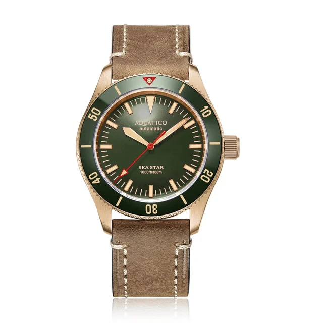 AQUATICO Bronze Sea Star Green Dial Watch (Sellita sw200-1 N kol saati