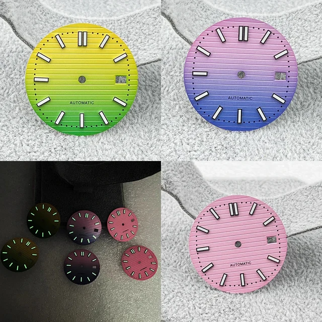 Tandorio Gradient Color NH35 Watch Dial Green Luminous 30mm Watch Faces with Single Calend