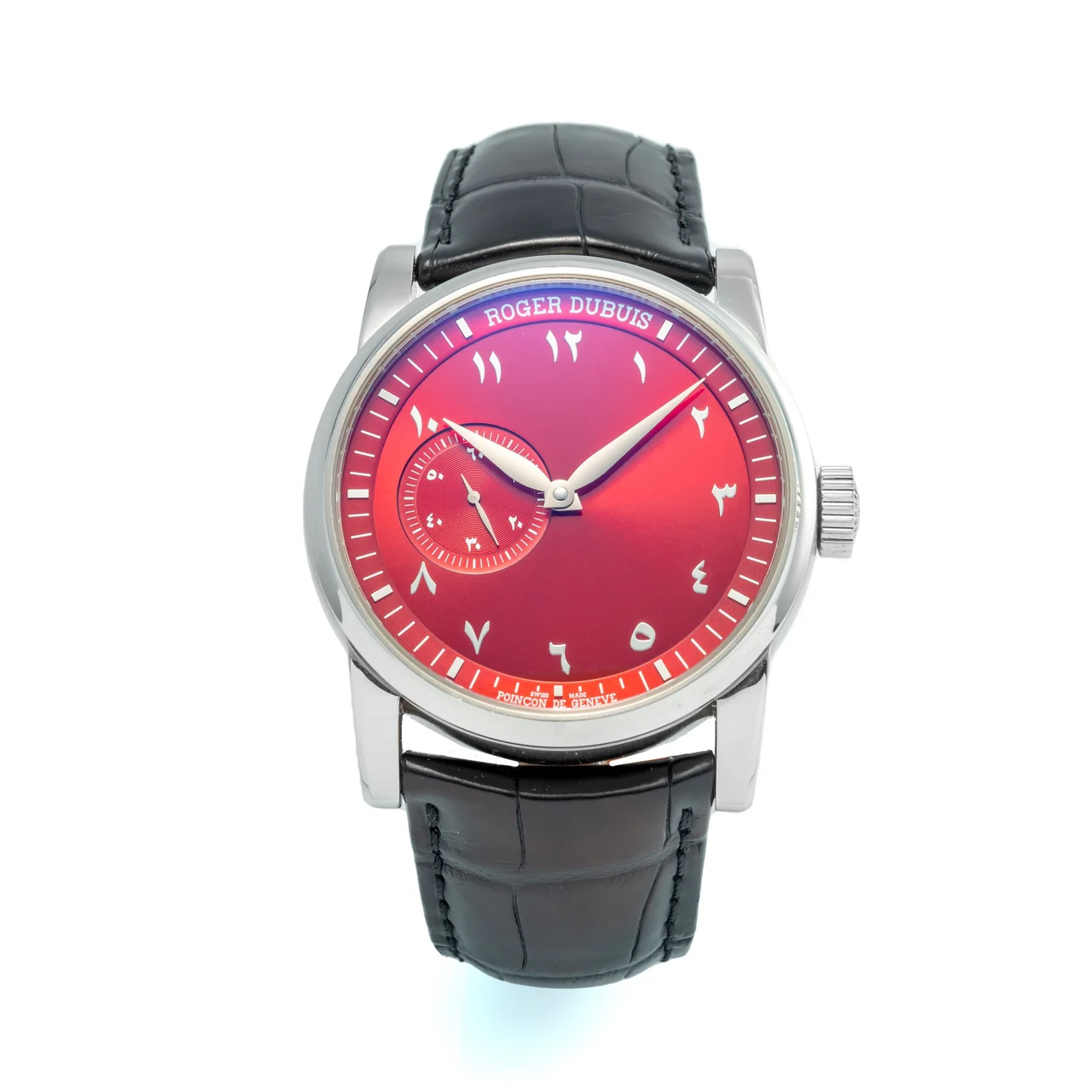 Roger Dubuis ROGER DUBUIS REF. DBHO0605, SELF-WINDING, RED "SUNBURST" DIAL, TURKISH NUMERALS; "HOMMAGE", LIMITED EDITION OF 28 PIECES; STAINLESS STEEL kol saati