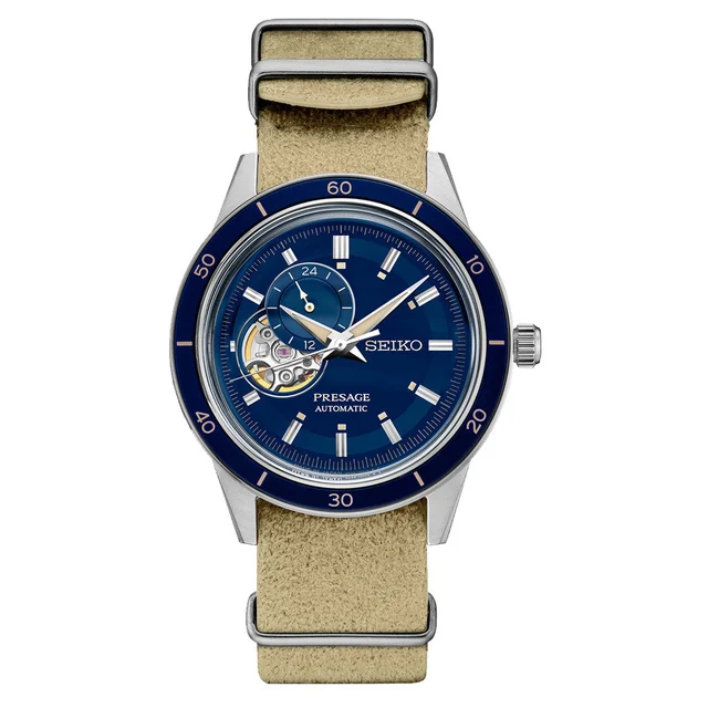 Seiko Presage 60's Style Automatic Dress Watch with Open Heart Blue Dial #SSA453 kol saati
