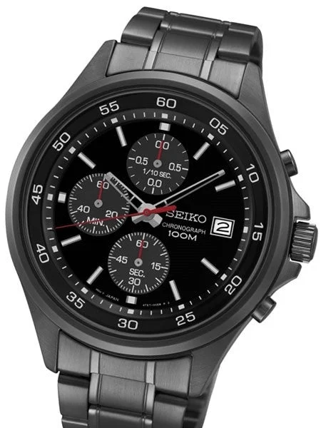 Seiko Black Ion Chronograph with Sixty-Minute Stopwatch #SKS493 43 mm kol saati