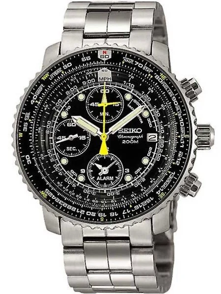 Seiko Scratch and Dent - SNA411P1 Quartz Flight Chronograph Watch with Alarm Functioon SND287 kol saati