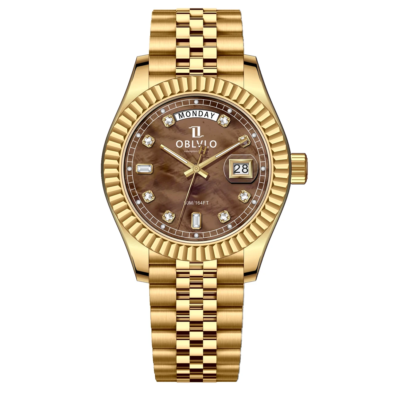 OBLVLO Steel Strap ,Brown Dial RX-VJ-GOGS RX Series,39mm,Gold Steel Strap ,Brown Dial RX-VJ-GOGS 39 mm kol saati