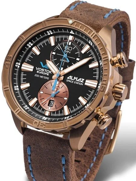 Vostok Europe Vostok-Europe Almaz Bronze Two-Eye Quartz Chronograph with 60-Minute Stopwatch #320O266 47 mm kol saati