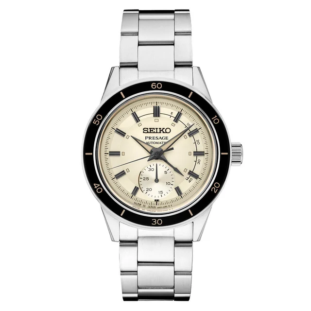 Seiko Presage 60's Style Automatic Dress Watch with Power Reserve Meter and Cream Dial #SS