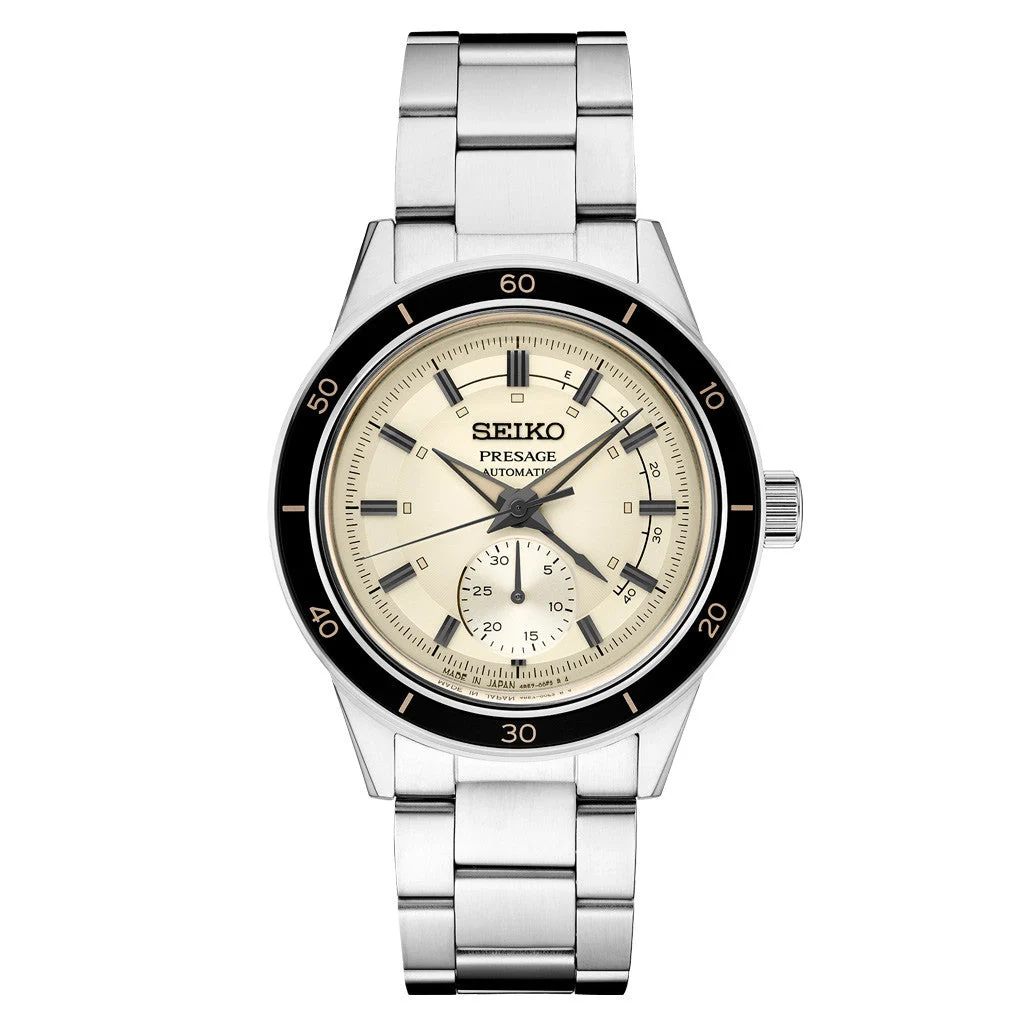 Seiko Presage 60's Style Automatic Dress Watch with Power Reserve Meter and Cream Dial #SSA447 kol saati