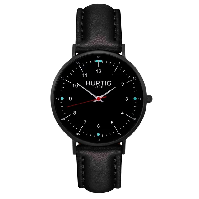 Hurtig Lane Vegan Watches Moderno CACTUS Leather Watch All Black & Black kol saati