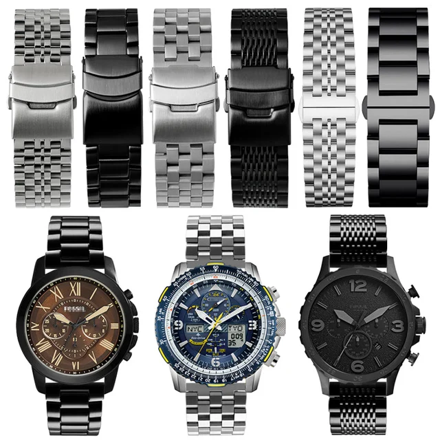 Watchdives Solid Stainless Steel Watch Straps - Straight End #76 五铢钢带-20mm-银色 kol saati