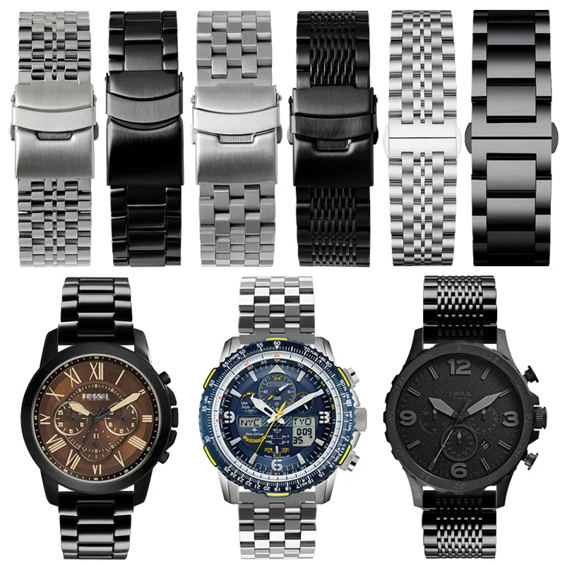 Watchdives Solid Stainless Steel Watch Straps - Straight End #76 五铢钢带-20mm-银色 kol saati