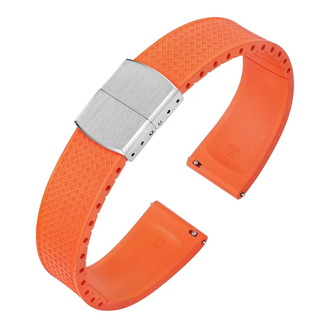 Watchdives CTS FKM Tropical Style Rubber Strap with Deployant Clasp WDS003- 可剪CTS-带花纹- 黑色-
