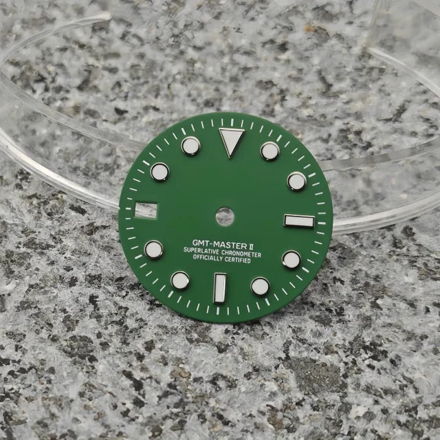 Tandorio left-handed Dial For NH34 dial GMT green Color Submariner Style BGW9 blue-green l