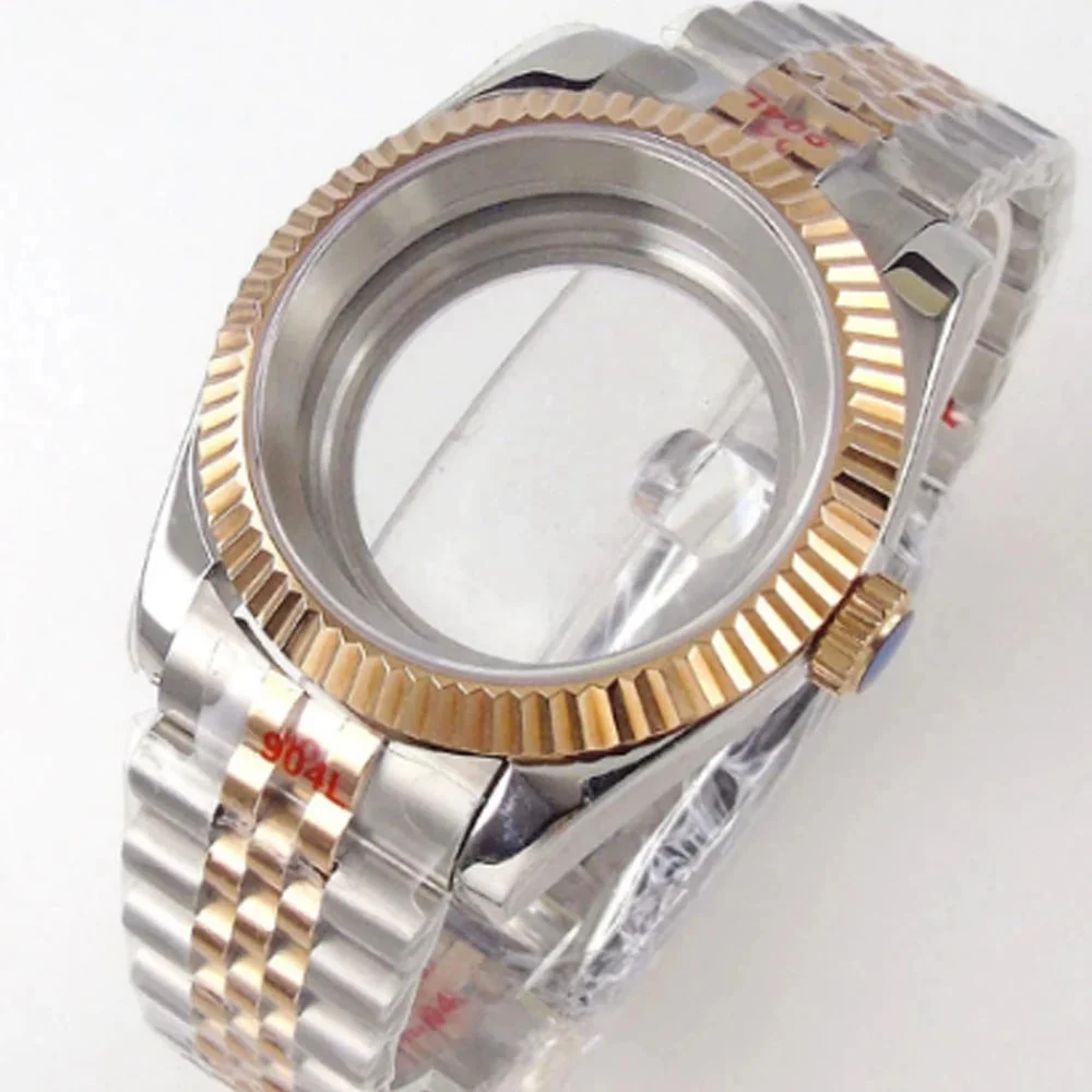Tandorio Rose Gold Fulted Watch Case Luxury 36mm/39mm Sapphire watch case Two Tone case 10BARS fit NH35 NH36 NH34 ETA2824 2836 Miyota8215 PT5000 DG2813 3804 movement 14:173#silver rosegold3;200000046:201720837#39mm Fit Miyota 8215 39 mm kol saati