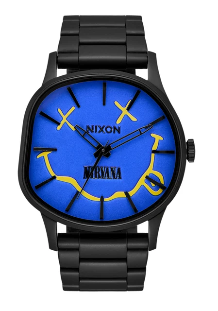 Nixon US Nirvana Sentry Wobble - Matte Super Black / Blue A1417-5367-00 kol saati
