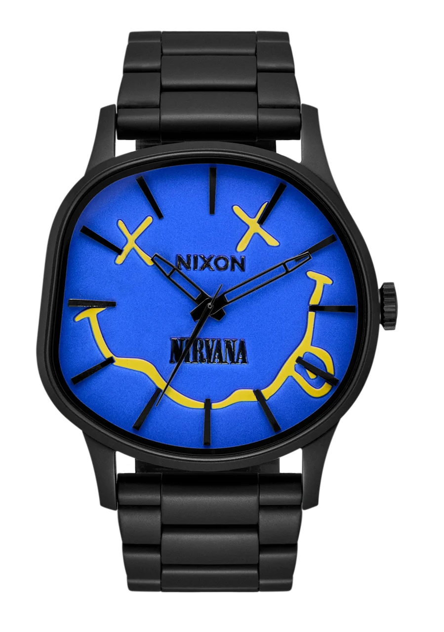 Nixon US Nirvana Sentry Wobble - Matte Super Black / Blue A1417-5367-00 kol saati