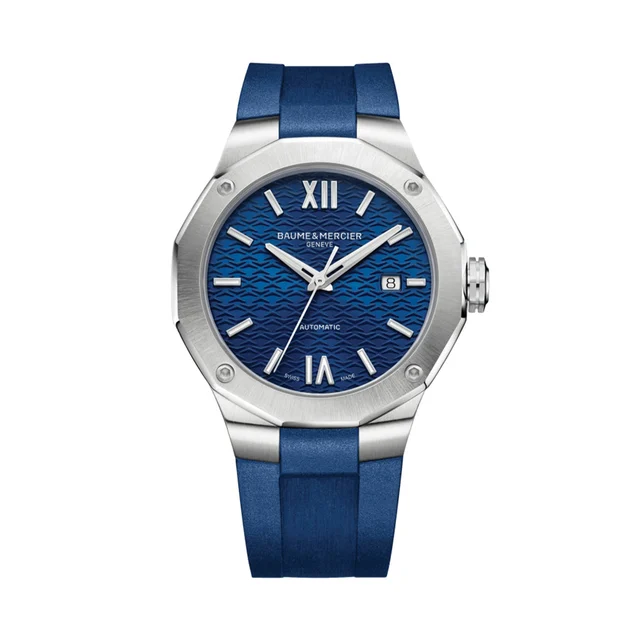 Baume Et Mercier Riviera 10619 Automatic Date 42mm - Blue on Rubber Strap M0A10619 kol saa