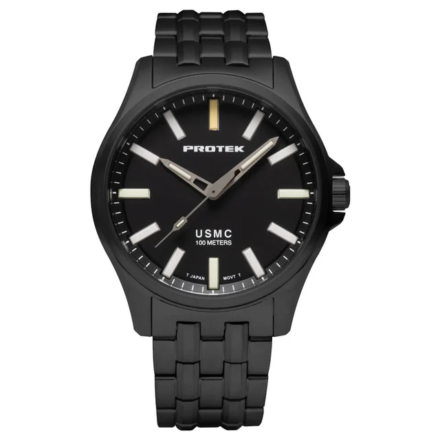 Protek Gun Metal Titanium Field Watch 3100 USMC Series with Tritium T100 Tubes #PT3102BR k