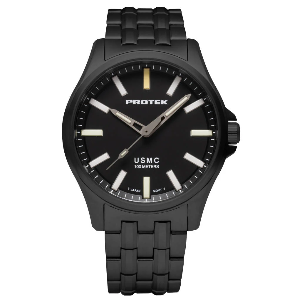 Protek Gun Metal Titanium Field Watch 3100 USMC Series with Tritium T100 Tubes #PT3102BR kol saati