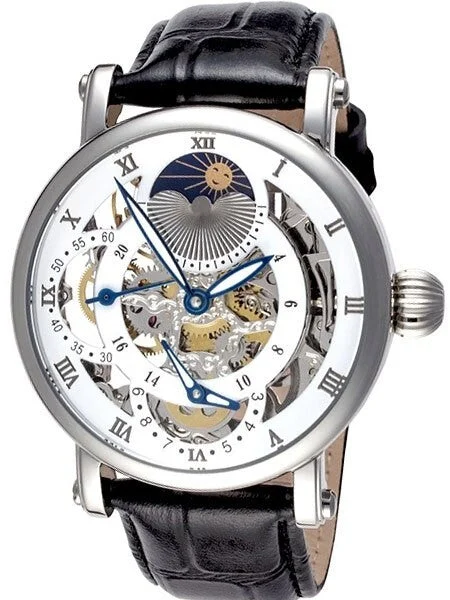 Rougois Dual Time Zone Skeleton Automatic Watch with Day/Night Moonphase #RG305SS kol saat