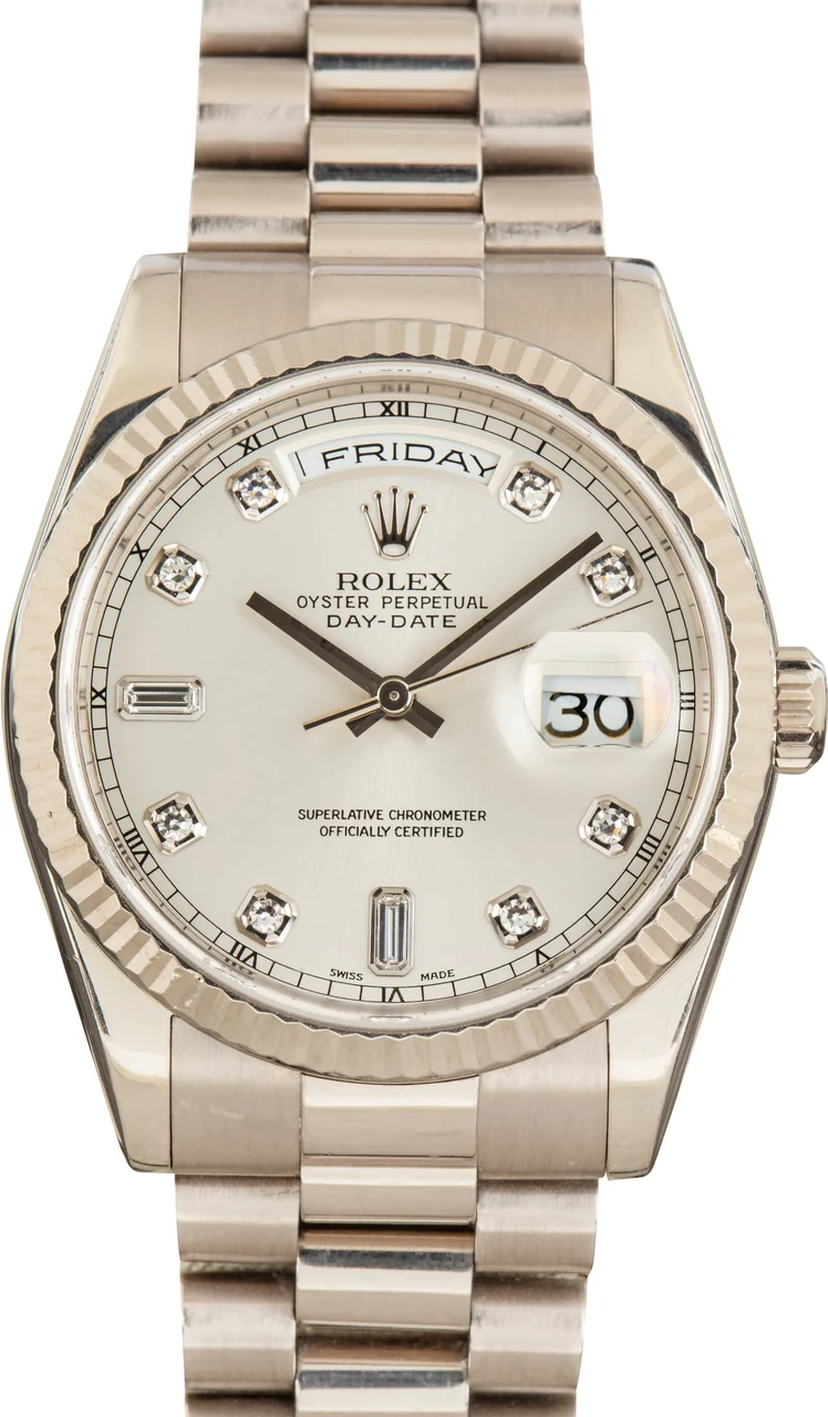 Rolex ROLEX REF. 118239 / 2099, “DAY-DATE”; 18K WHITE GOLD 36 mm kol saati