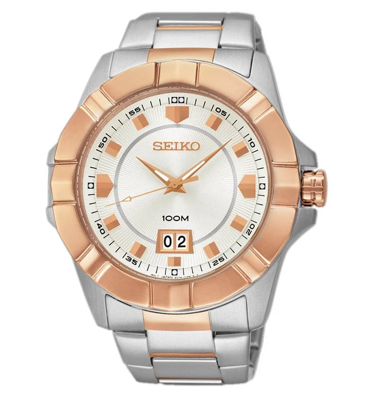 Seiko Lord SUR136 Gold Rose Silver Stainless Steel 44 mm kol saati