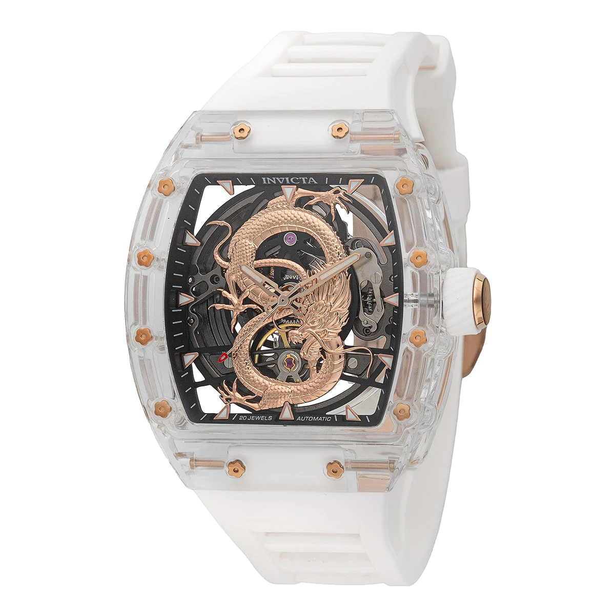 Invicta Artist Dragon Automatic Watch w/ Skeleton Dial - 42mm, White (69500) 42 mm kol saati