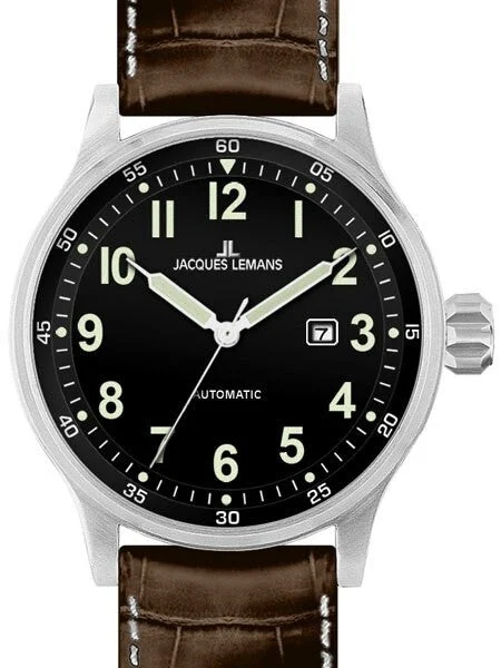 Jacques Lemans Porto Automatic Watch with a Black Dial #1-1723A 48 mm kol saati