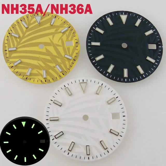Tandorio Leaf Watch Dial 29mm Lume Dial Watches Face Fit For NH35/NH35A Movement Date Wind