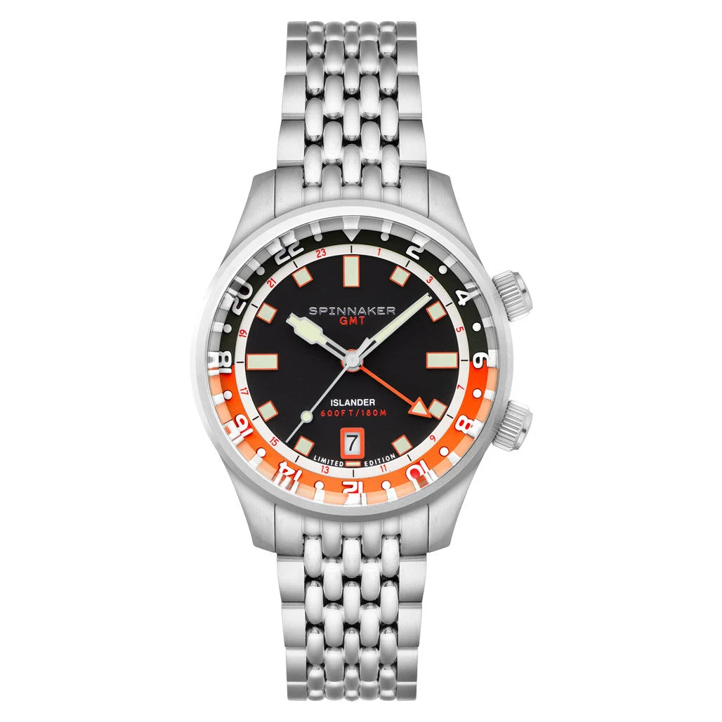 Spinnaker Islander Bradner GMT Automatic Watch with Black and Orange Dial #SP-5150-LIW22 kol saati