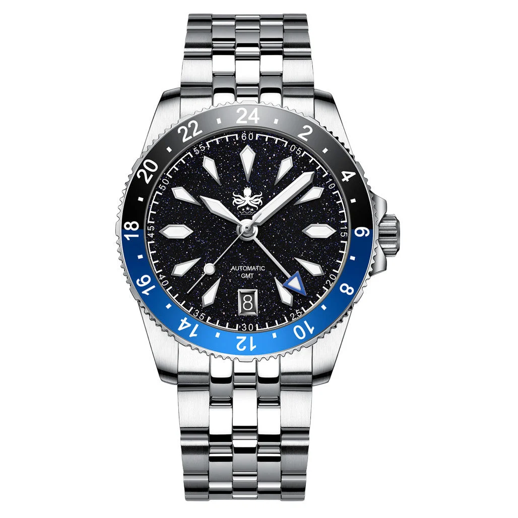 Phoibos Voyager GMT Automatic Watch with Dark Blue Aventurine Dial #PY058B kol saati