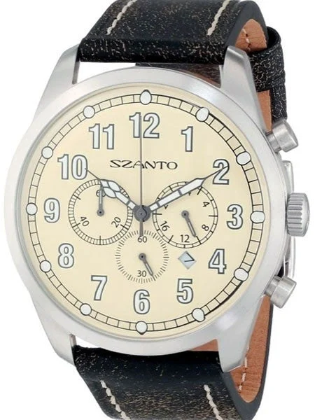 Szanto Stainless Steel, Vintage Inspired Chronograph Watch, 24-Hr Sub-Dial #2002 kol saati