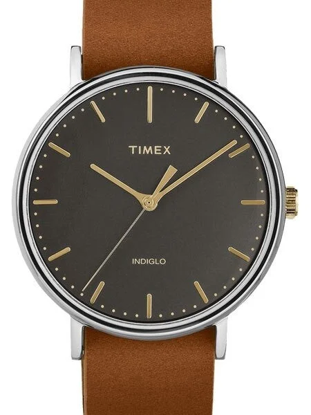 Timex Fairfield Quartz Watch with Black Dial and INDIGLO Night-Light #TW2P97900VQ 41 mm kol saati