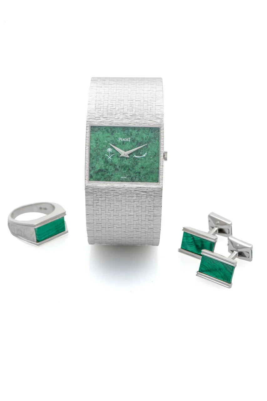 Piaget PIAGET, REF. 92110A6, MALACHITE WATCH, RING, CUFFLINKS, MADE FOR SAUDI ARABIA, WHITE GOLD kol saati