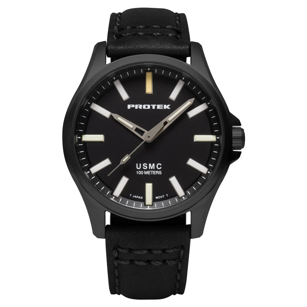 Protek Titanium Field Watch 3100 USMC Series with Tritium T100 Tubes and Black Dial #PT3102 kol saati
