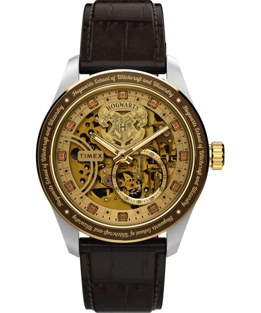 Timex Harry Potter x Waterbury Skeleton Automatic 39mm Leather Strap Watch TW2Y75500 kol s