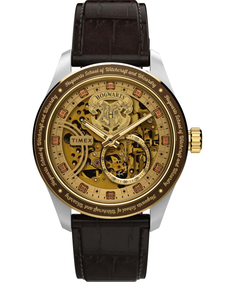 Timex Harry Potter x Waterbury Skeleton Automatic 39mm Leather Strap Watch TW2Y75500 39 mm kol saati