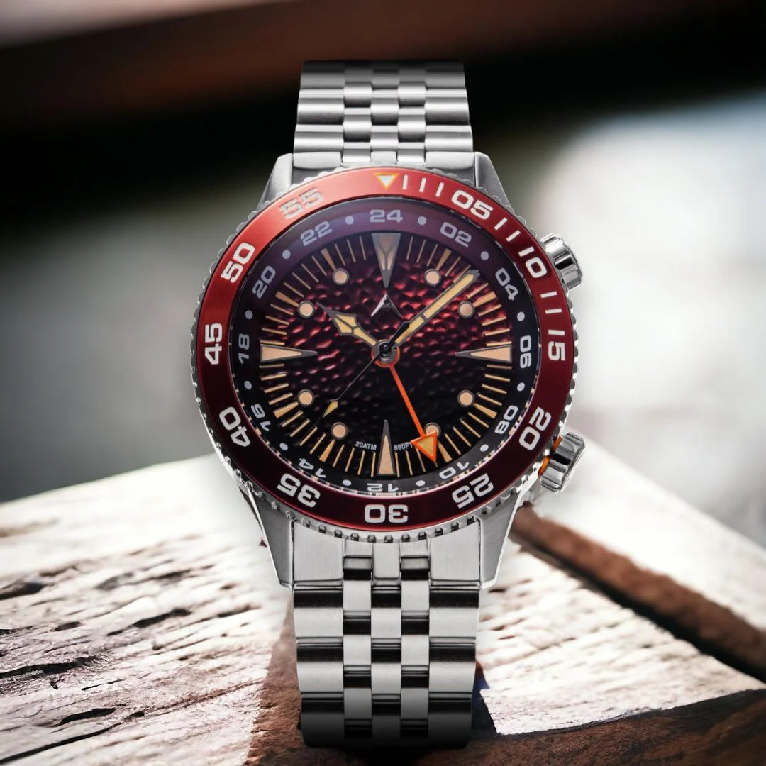 Aerotec Watches Aerotec-ace-x-gmt-burgundy-black 42 mm kol saati