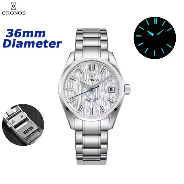 Cronos Watch Store Cronos Men Watch 36mm Miyota 9015 Movement Ice Crack Dail L6049M 克诺时-L6