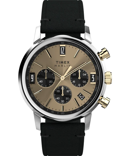 Timex Marlin® Chronograph Tachymeter 40mm Leather Strap Watch TW2W60300 kol saati
