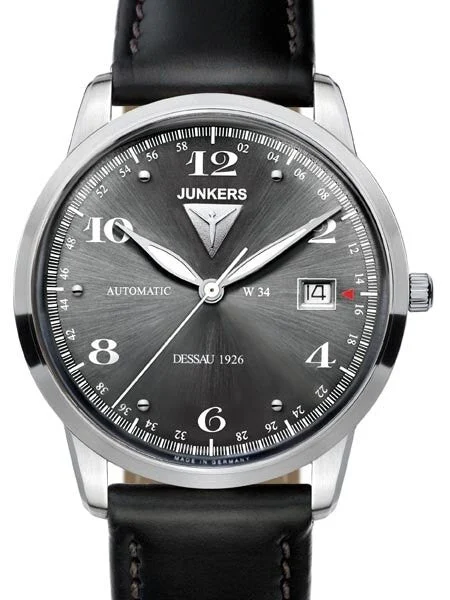 Junkers Flatline Swiss Automatic Watch with Radiant Anthracite Dial #6350-2 kol saati