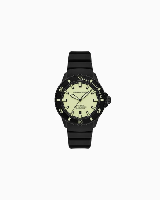 Emporio Armani Sea Explorer Automatic Black Silicone Watch AR60085 kol saati