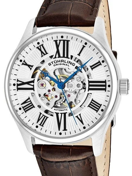 Stuhrling Atrium Automatic Watch with Semi-Skeleton, Silver-White Dial #747.01 42 mm kol saati