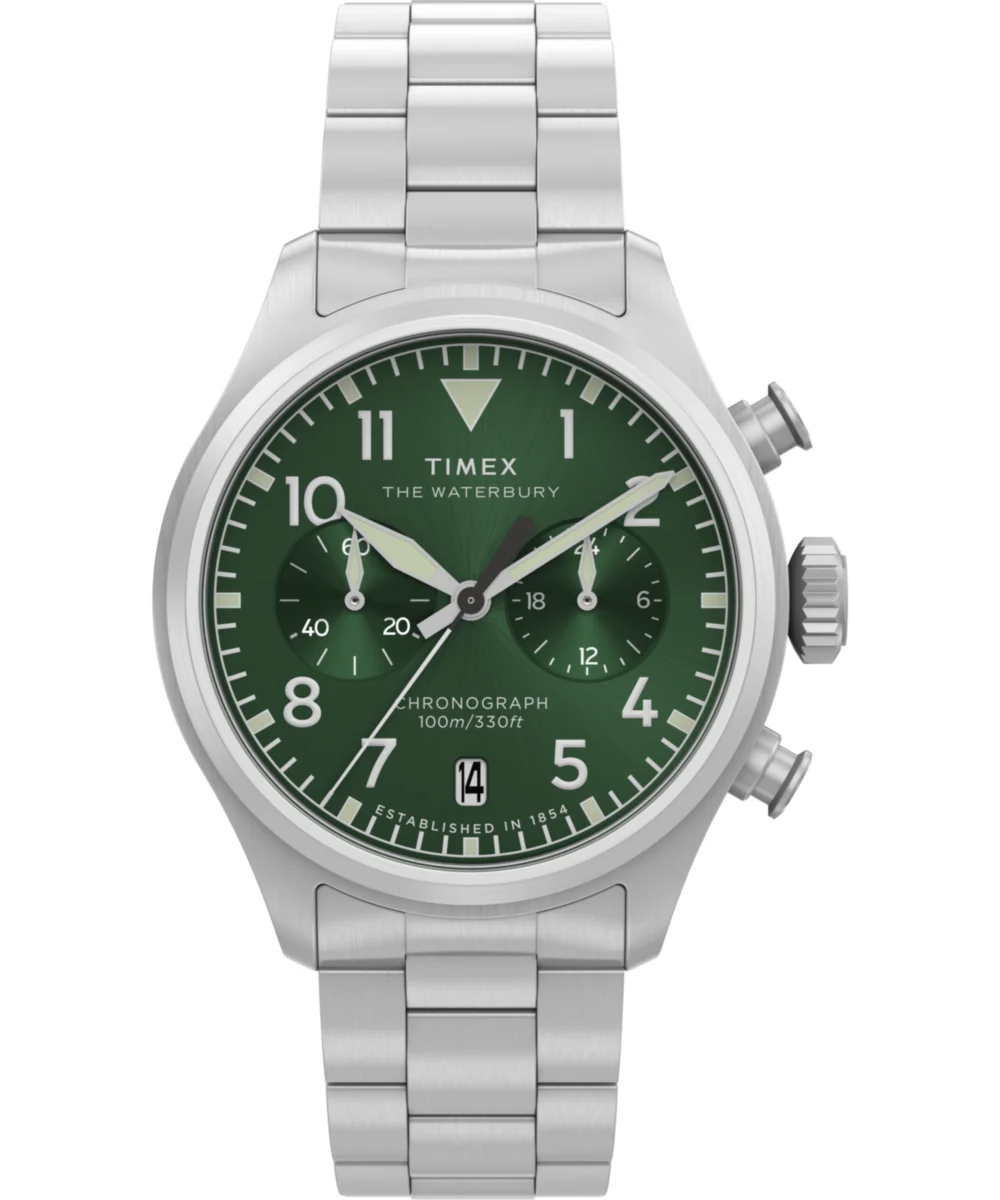 Timex Waterbury Ace Chronograph 41mm Stainless Steel Bracelet Watch TW2Y19100 41 mm kol saati