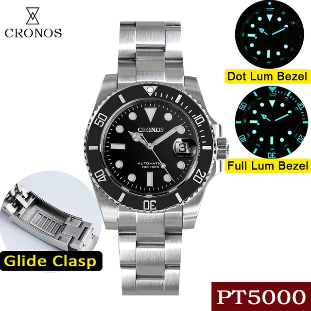 CRONOS Water Ghost PT5000 Dive Watch L6005 克诺时-6005-PT5000-普通夜光-黑面-带历-1050 kol saati